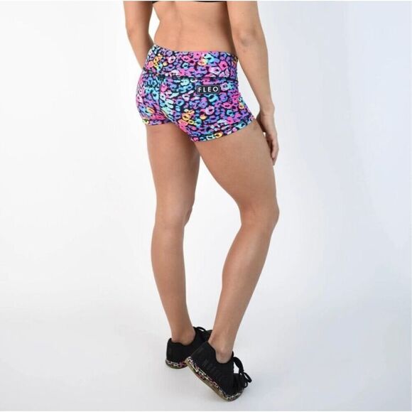 Fleo Miami Rainbow Leopard-Print Stretch Athletic Shorts Women's Size Small EUC - Picture 6 of 9